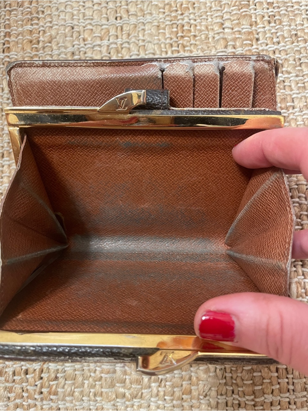 Louis Vuitton Monogram French Purse Wallet Kiss Lock Brown Canvas Vintage AS IS - Picture 8 of 8